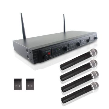 Pyle Wireless Fixed UHF Microphone System: 4 Handheld Mics PDWM4520