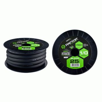 Raptor R51-0-25B 25' ft 1/0 AWG Black Pro-Series Oxygen-free Copper Power Cable